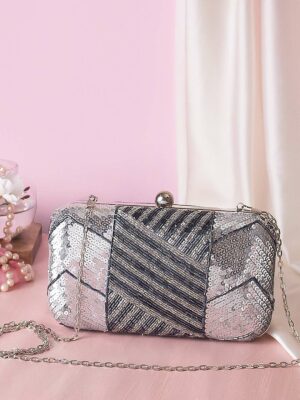Grey embroidery clutch