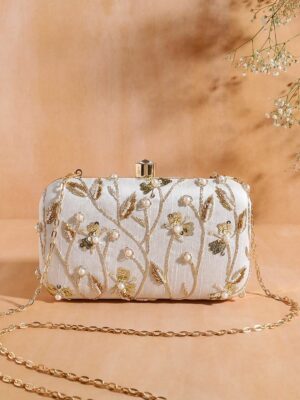 Pearl embroidery clutch