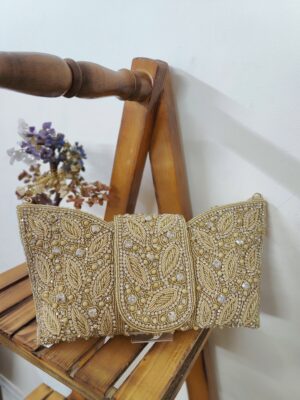 Glam leaf embroidered flap bag light golden