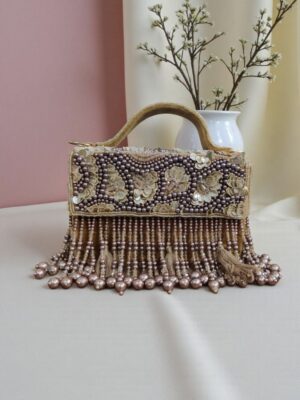 Premium pearl work box clutch golden