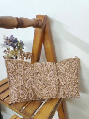 Glam leaf embroidered flap bag rose gold